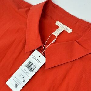 Eileen Fisher Organic Cotton Poplin Classic Shirt Dress Button Front Red NWT M